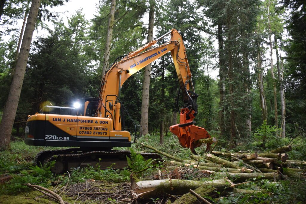 Tackling Ash Dieback with a Tracked Hyundai 220LC  excavator fitted with a Westtech C450  Woodcracker®.