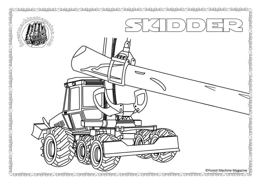 Skidder - Forest Machine Magazine - Young Loggers Colouring In Picture