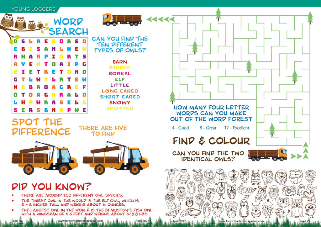 Young Loggers puzzle page - April 2022 - Forest Machine Magazine