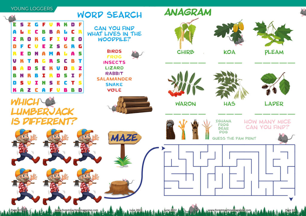 Young Loggers puzzle page - June 2022 - Forest Machine Magazine