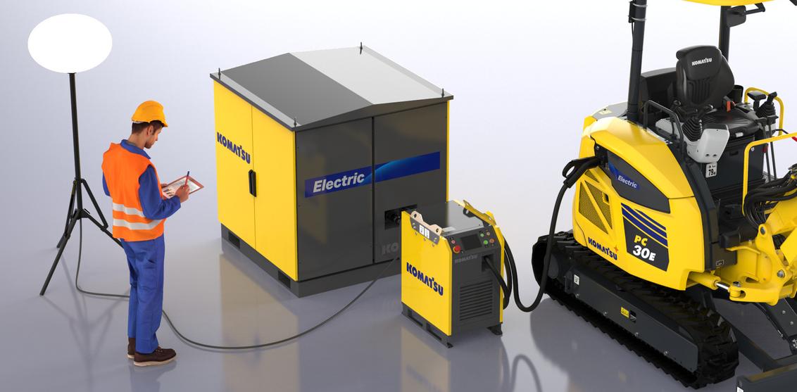 Komatsu's portable charging concept for mini-excavator is a concept designed for environments without a power supply.