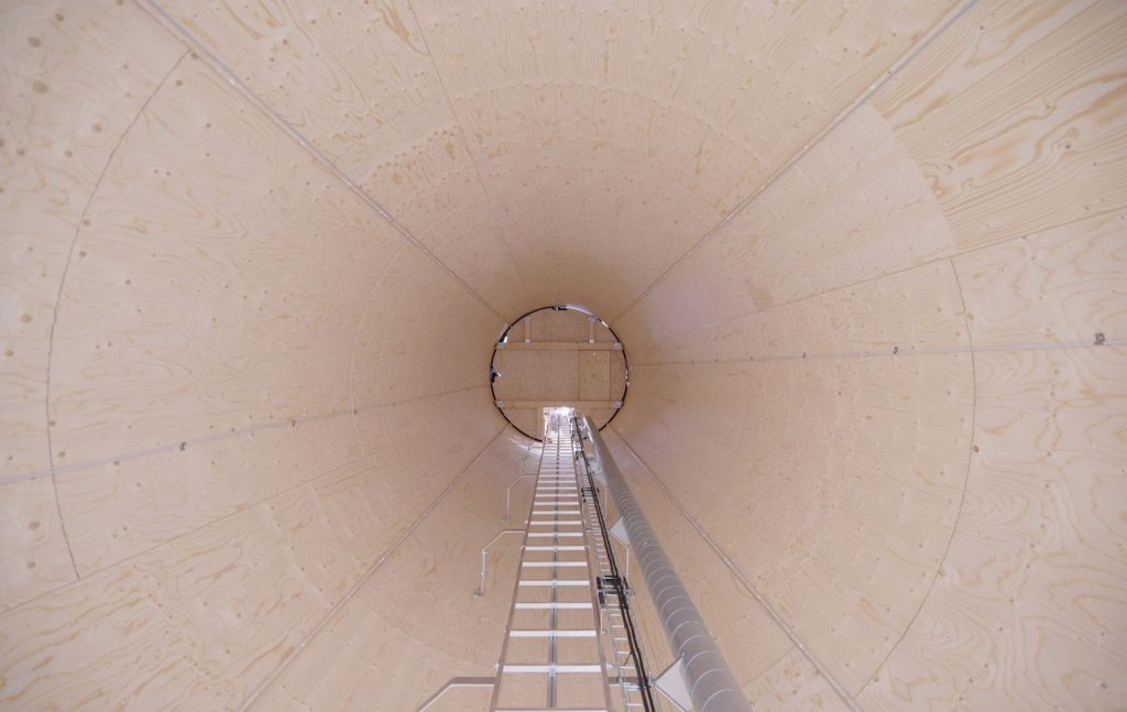 inside of The Wind Of Change, Modvion's first commercial wooden wind turbine tower